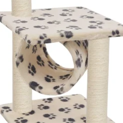 Online FinePRICE Kissan kiipeilypuu, sisal-pylväillä, 65cm, tassukuvio, beige