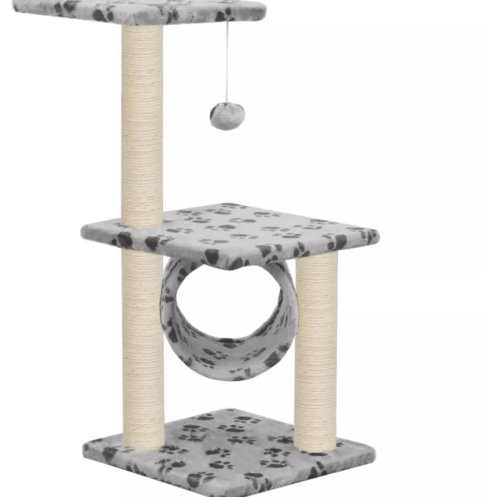 Clearance FinePRICE Kissan kiipeilypuu, sisal-pylväillä, 65cm, tassukuvio, harmaa