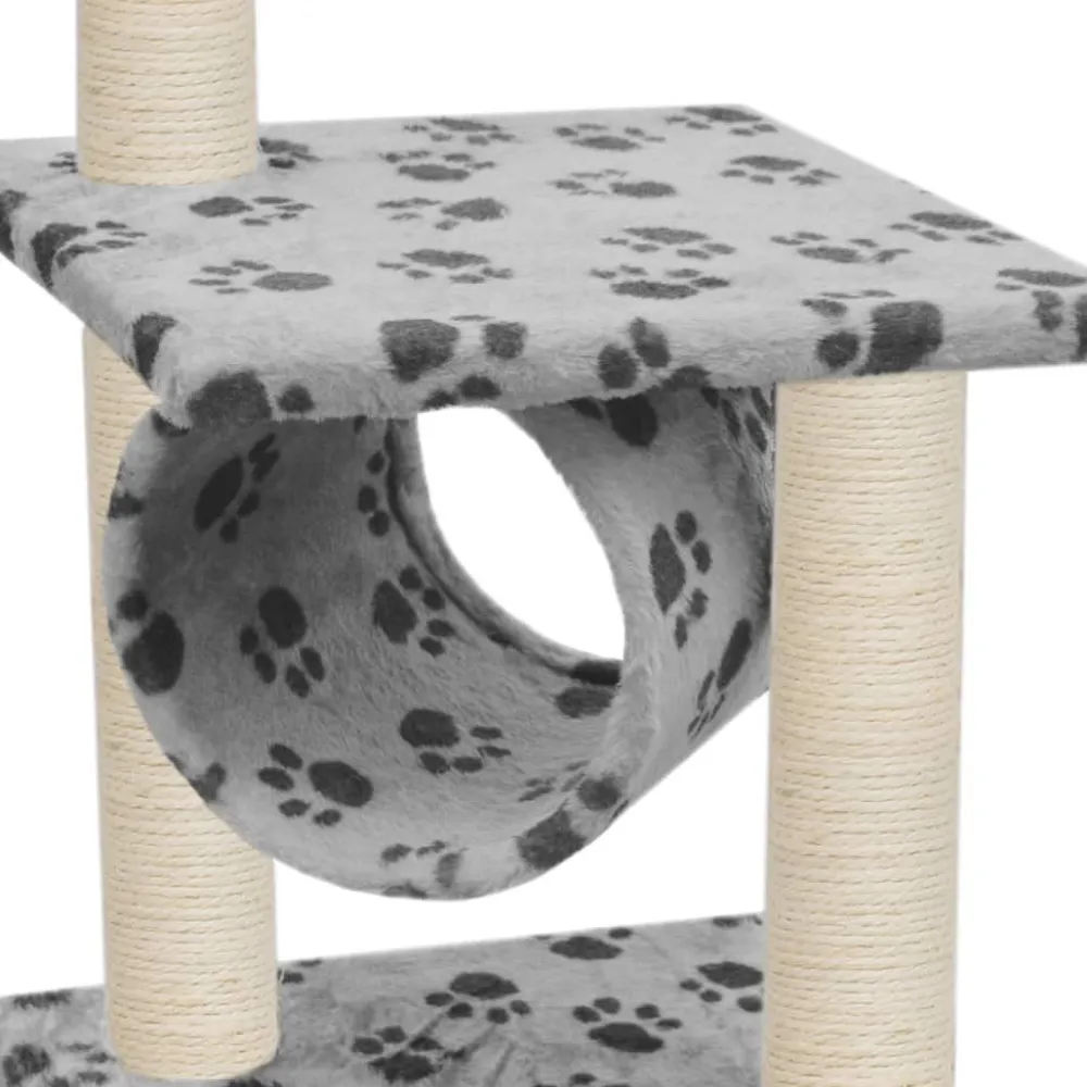 Clearance FinePRICE Kissan kiipeilypuu, sisal-pylväillä, 65cm, tassukuvio, harmaa