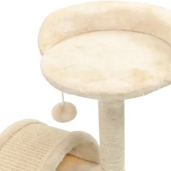 New FinePRICE Kissan kiipeilypuu, sisal-pylväällä ja pesällä, 40cm, beige/ruskea
