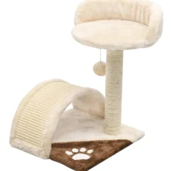 New FinePRICE Kissan kiipeilypuu, sisal-pylväällä ja pesällä, 40cm, beige/ruskea