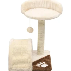 New FinePRICE Kissan kiipeilypuu, sisal-pylväällä ja pesällä, 40cm, beige/ruskea