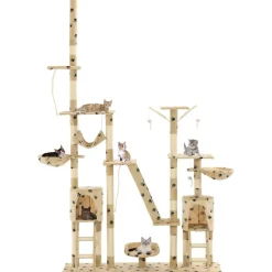 Hot FinePRICE Kissan kiipeilypuu, sisal-pylväillä, 230-250cm, tassukuvio, beige