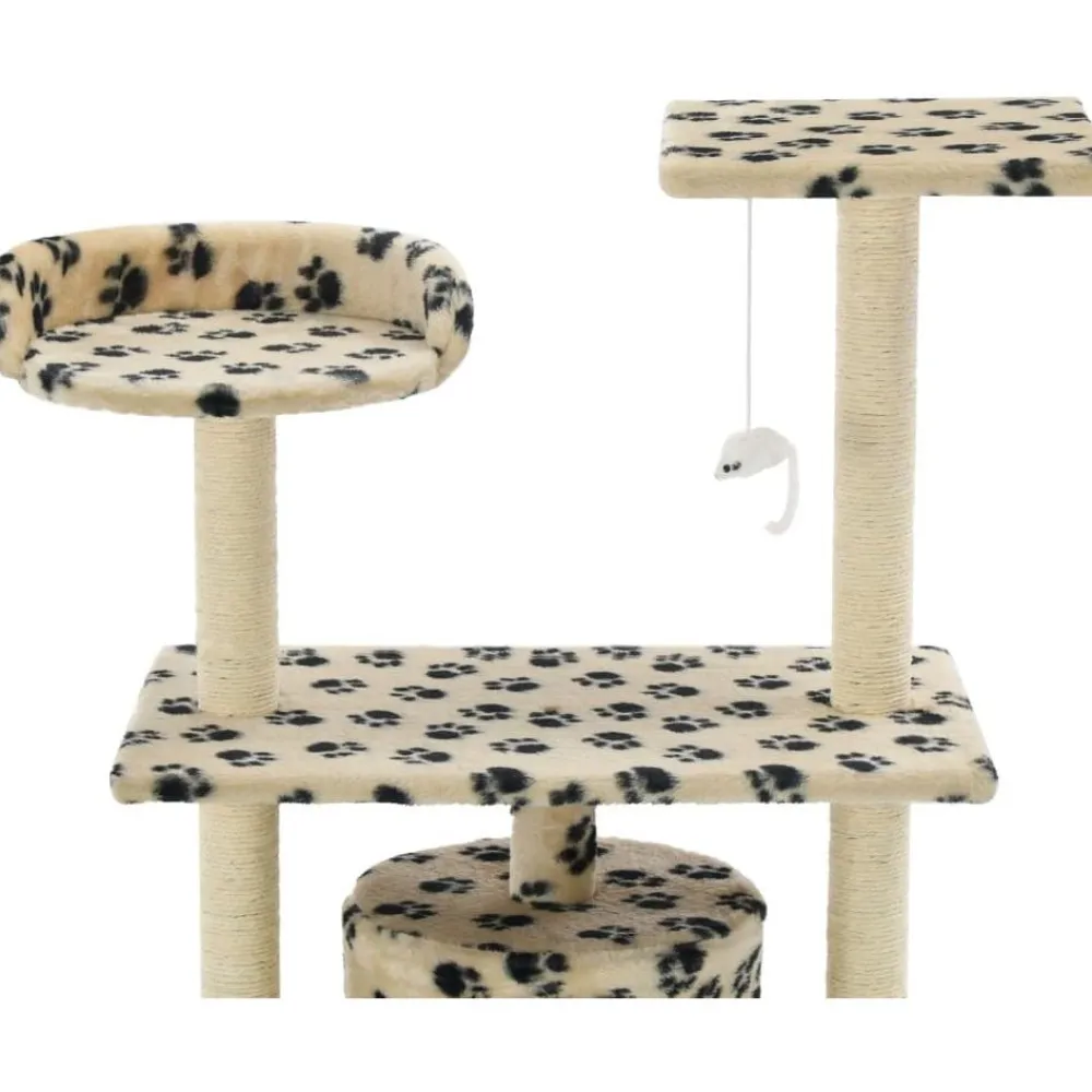 New FinePRICE Kissan raapimispuu, sisal-pylväillä, 95cm, tassukuvio, beige
