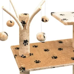 Discount FinePRICE Kissan raapimispuu, sisal-pylväillä, 1 pesällä, 125cm, tassukuvio, beige