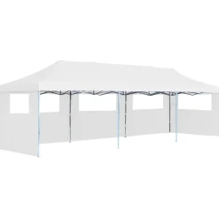 New FinePRICE Kokoontaitettava pop-up juhlateltta 5 sivuseinää 3x9m valkoinen
