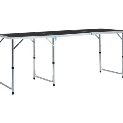 FinePRICE Kokoontaitettava retkipöytä harmaa alumiini 180x60 cm