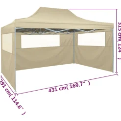 Hot FinePRICE kokoontaitettava teltta 3:lla seinällä 3x4,5 m kerma
