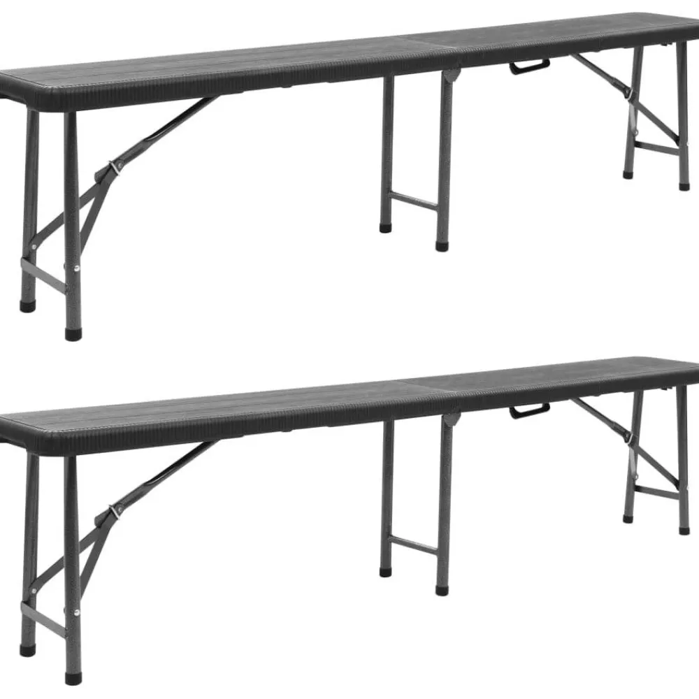 Hot FinePRICE Kokoontaitettavat puutarhapenkit 2 kpl 180 cm hdpe musta