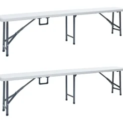 Hot FinePRICE Kokoontaitettavat puutarhapenkit 2 kpl 180 cm hdpe valkoinen