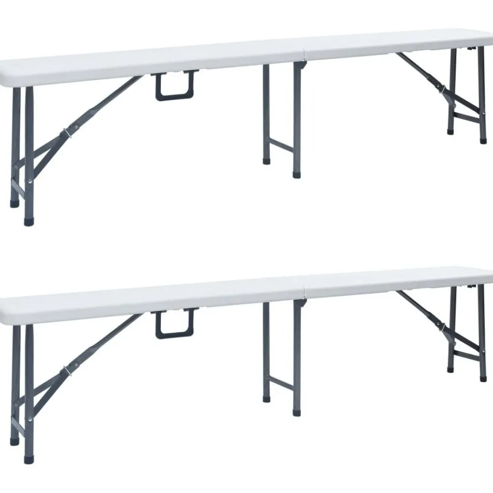 Hot FinePRICE Kokoontaitettavat puutarhapenkit 2 kpl 180 cm hdpe valkoinen