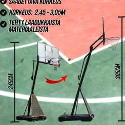 Hot ProSport Koripalloteline 2,45 - 3,05 m jousitetulla korirenkaalla