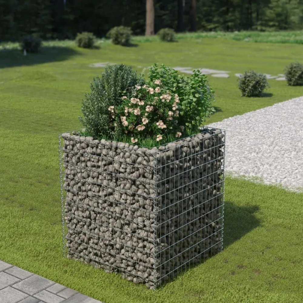 Hot FinePRICE Korotettu kivikori/kukkalaatikko 3, galvanoitu teräs, eri kokoja