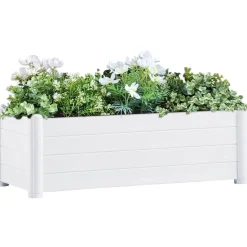 Best FinePRICE Korotettu kukkalaatikko pp valkoinen 100x43x35 cm