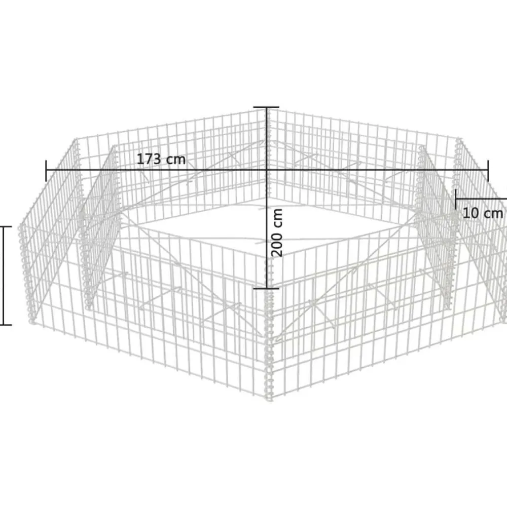 Outlet FinePRICE Korotettu kuusikulmainen gabion-/kivikorikehys 200x173x40 cm