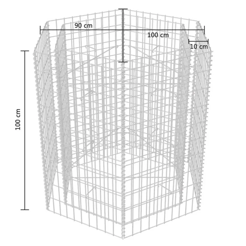 FinePRICE Korotettu kuusikulmainen gabion-/kivikorikehys 1, eri kokoja