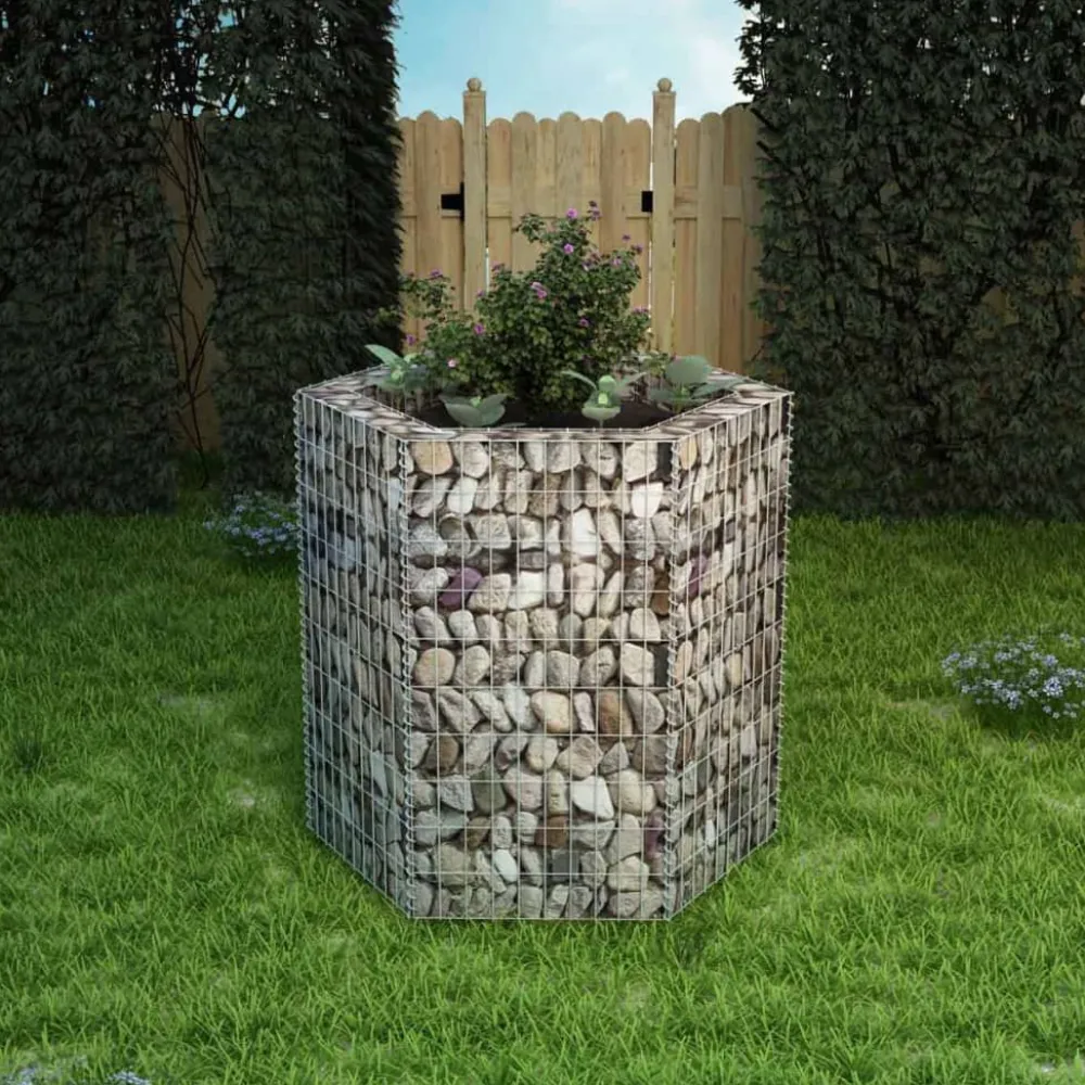 FinePRICE Korotettu kuusikulmainen gabion-/kivikorikehys 1, eri kokoja