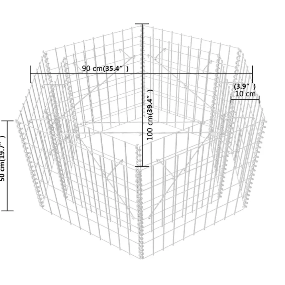 FinePRICE Korotettu kuusikulmainen gabion-/kivikorikehys 1, eri kokoja