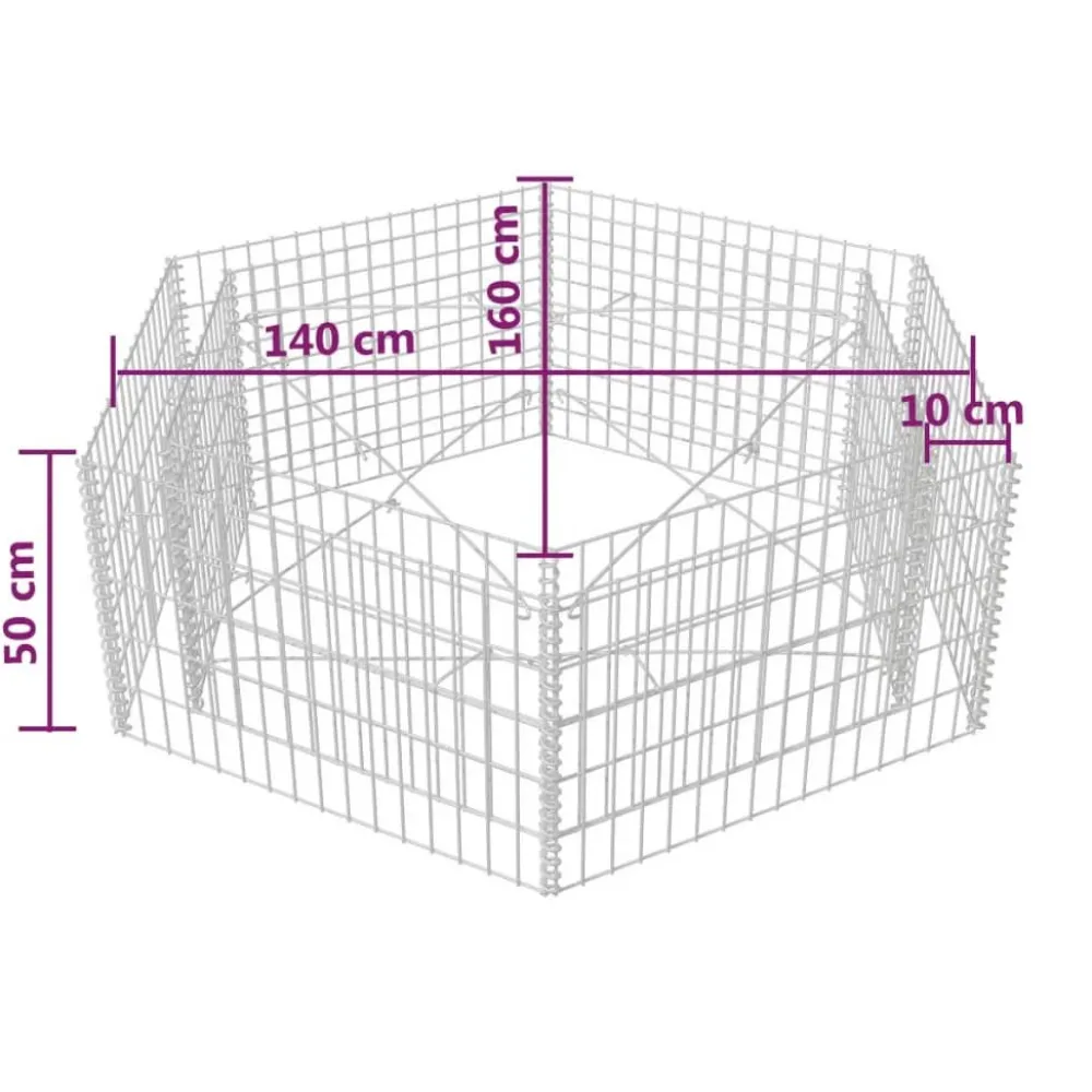 FinePRICE Korotettu kuusikulmainen gabion-/kivikorikehys 1, eri kokoja