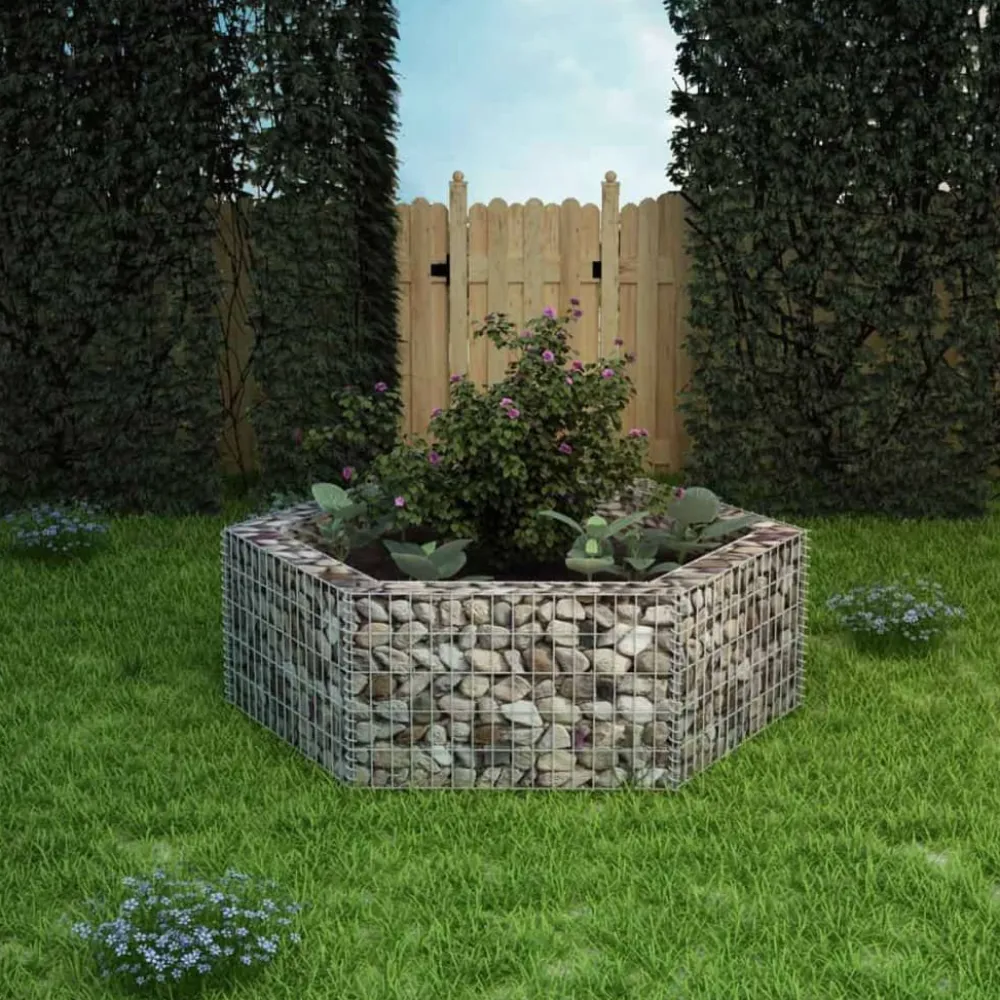 FinePRICE Korotettu kuusikulmainen gabion-/kivikorikehys 1, eri kokoja