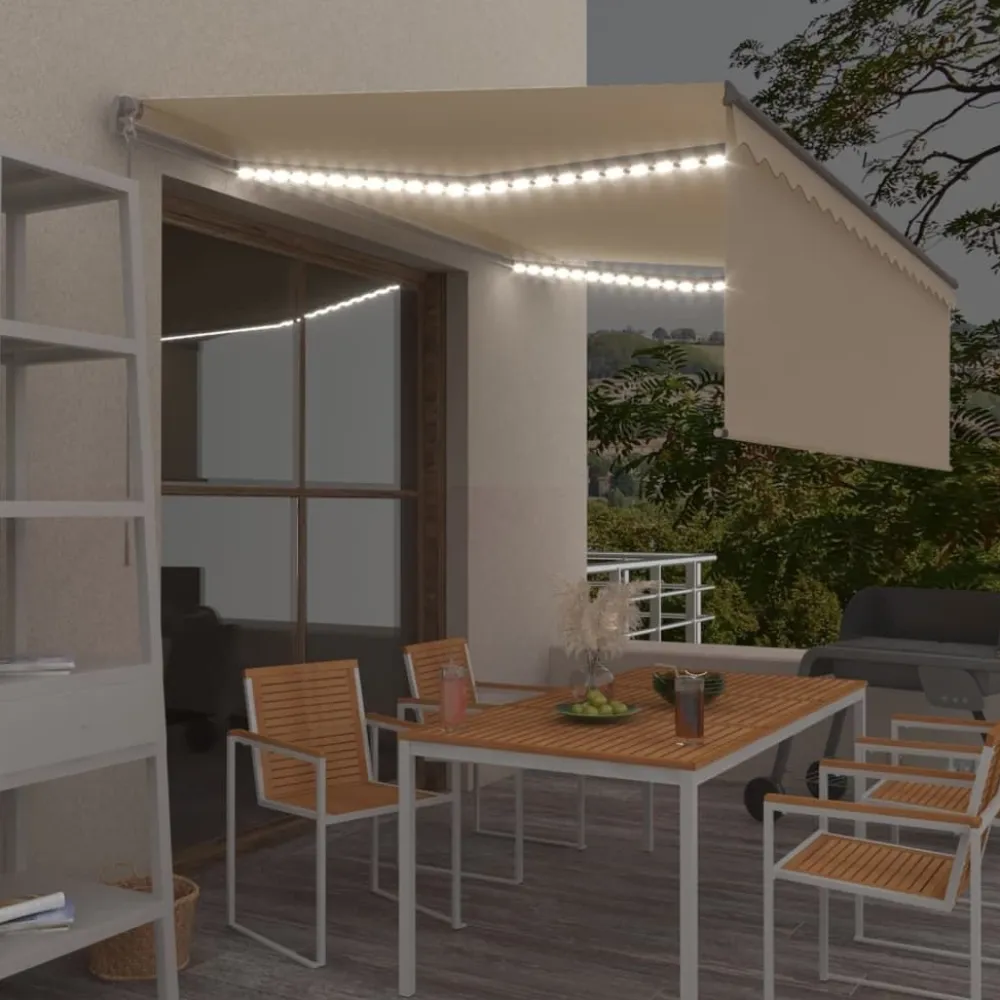 Sale FinePRICE Käsin sisäänkelattava markiisi verhot/LED 3,5x2,5 m kerma