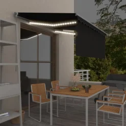 Sale FinePRICE Käsin sisäänkelattava markiisi verhot/LED 3,5x2,5 m kerma