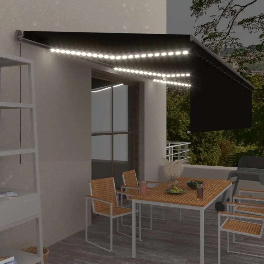 Sale FinePRICE Käsin sisäänkelattava markiisi verhot/LED 3,5x2,5 m kerma