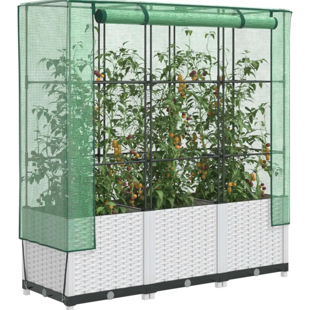 Clearance FinePRICE Kukkalaatikko kasvihuonepeitteellä rottinkityyli 120x40x138 cm (15843)