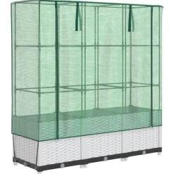 Clearance FinePRICE Kukkalaatikko kasvihuonepeitteellä rottinkityyli 120x40x138 cm (15843)