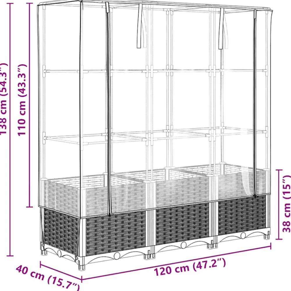 Best FinePRICE Kukkalaatikko kasvihuonepeitteellä rottinkityyli 120x40x138 cm (15829)
