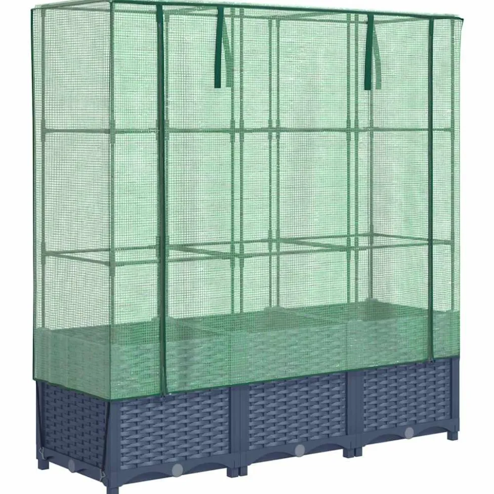 Best FinePRICE Kukkalaatikko kasvihuonepeitteellä rottinkityyli 120x40x138 cm (15829)