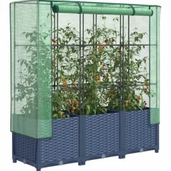 Best FinePRICE Kukkalaatikko kasvihuonepeitteellä rottinkityyli 120x40x138 cm (15829)