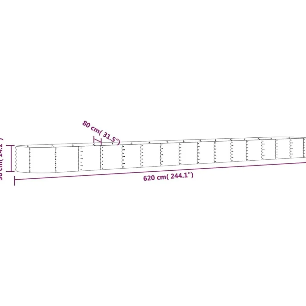 Discount FinePRICE Kukkalaatikko korotettu jauhemaalattu teräs 620x80x36 cm hopea (18947)