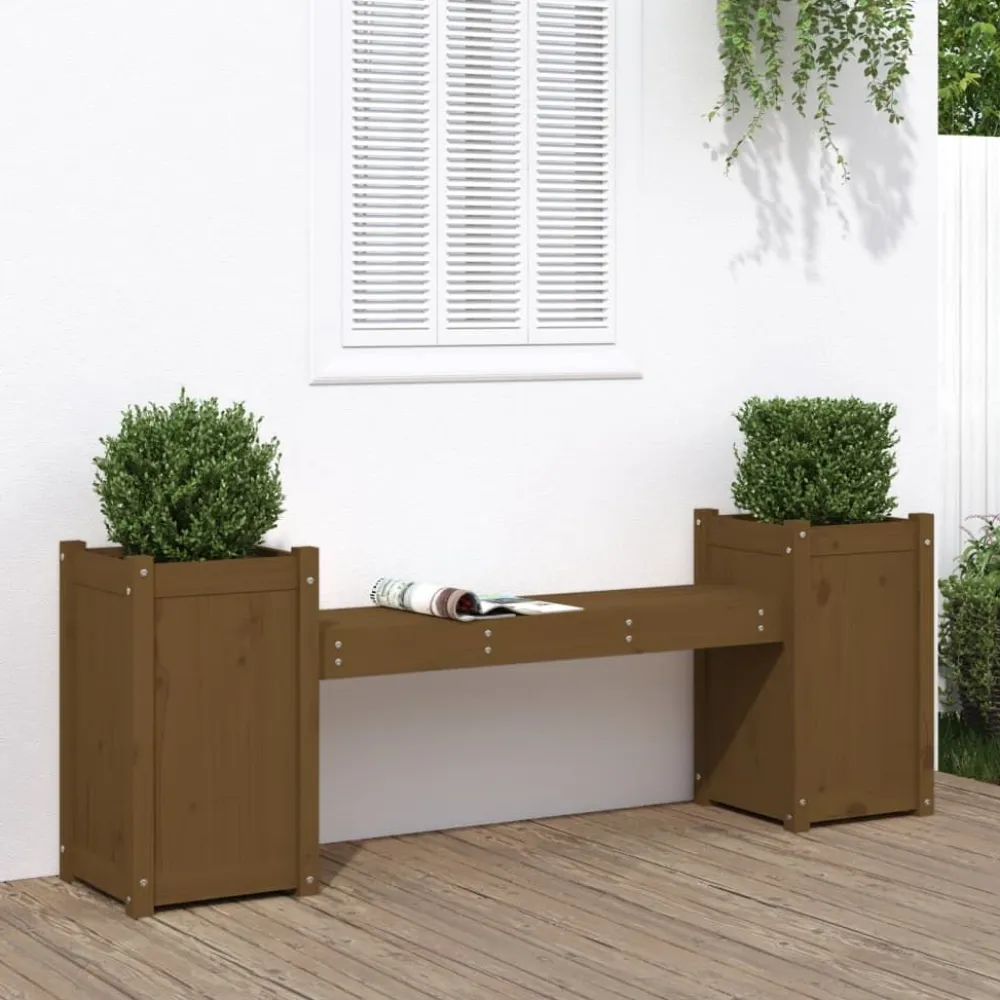 Outlet FinePRICE Kukkalaatikkopenkki hunajanruskea 180x36x63 cm, mänty