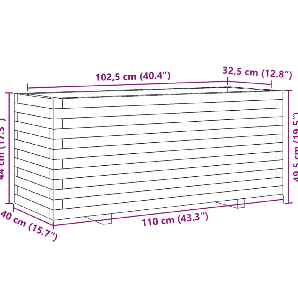Online FinePRICE Kukkalaatikko puutarhaan valkoinen 110x40x49,5 cm täysi mänty (47379)