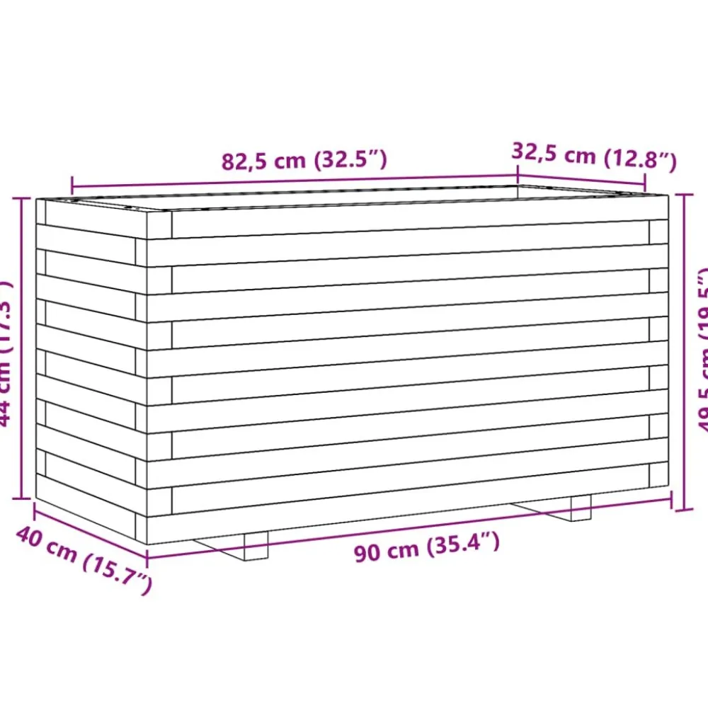 Outlet FinePRICE Kukkalaatikko puutarhaan 90x40x49,5 cm täysi mänty (47373)