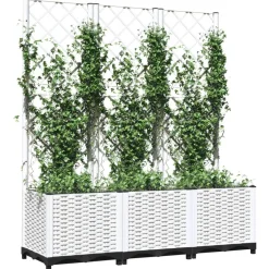New FinePRICE Kukkalaatikko säleiköllä valkoinen 120x40x136 cm PP