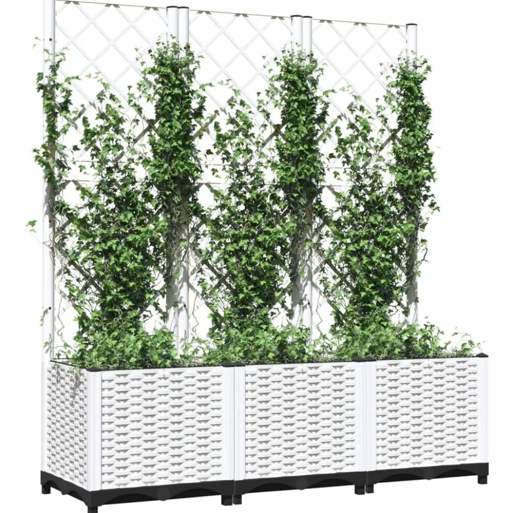 New FinePRICE Kukkalaatikko säleiköllä valkoinen 120x40x136 cm PP