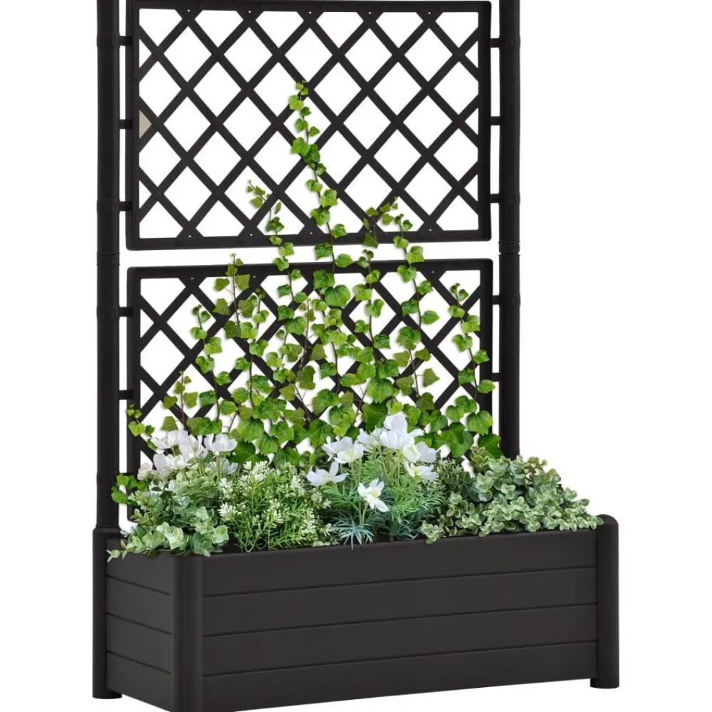 Online FinePRICE Kukkalaatikko säleiköllä 100x43x142 cm pp antrasiitti