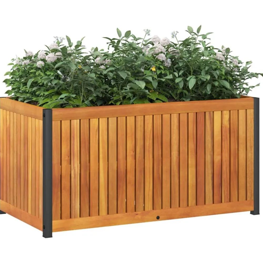 Outlet FinePRICE Kukkalaatikko 85x45x44 cm täysi akasiapuu ja teräs (67611)