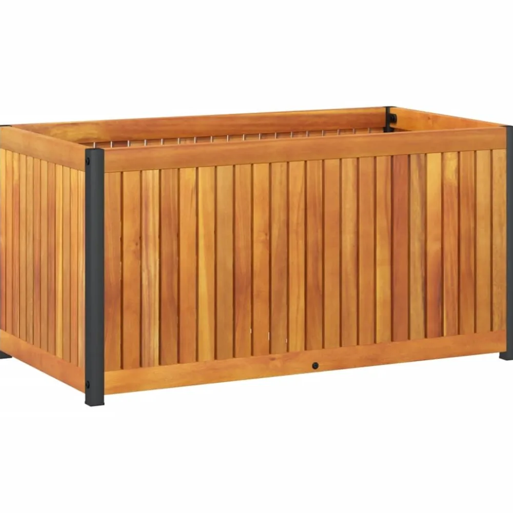 Outlet FinePRICE Kukkalaatikko 85x45x44 cm täysi akasiapuu ja teräs (67611)