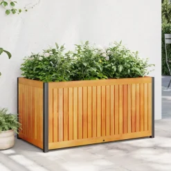 Outlet FinePRICE Kukkalaatikko 85x45x44 cm täysi akasiapuu ja teräs (67611)