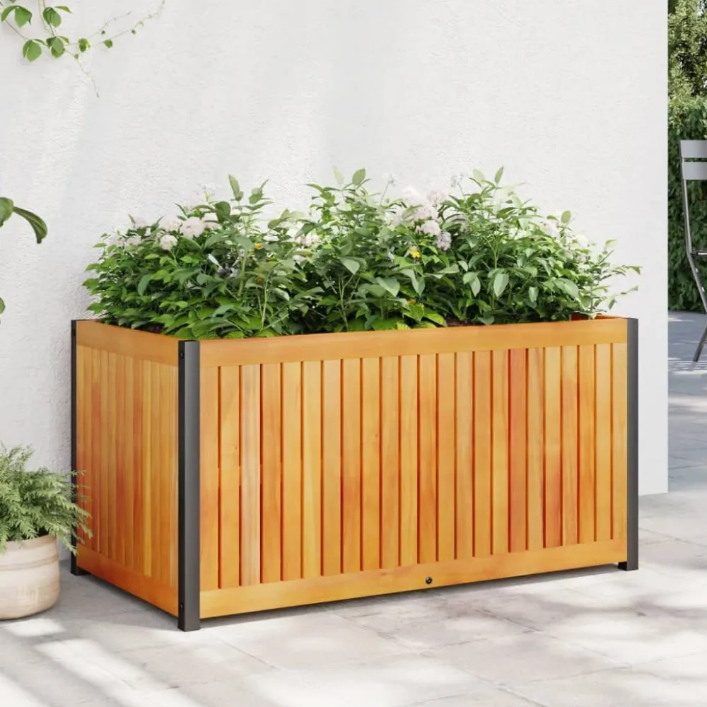 Outlet FinePRICE Kukkalaatikko 85x45x44 cm täysi akasiapuu ja teräs (67611)