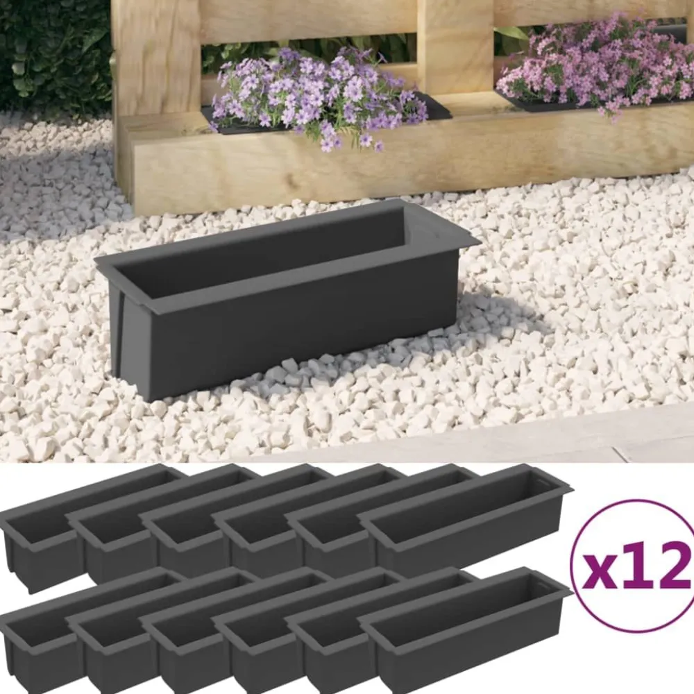 FinePRICE Kukkalaatikot eurolavoille 12 kpl harmaa 36x13,5x9,5 cm PP (18302)