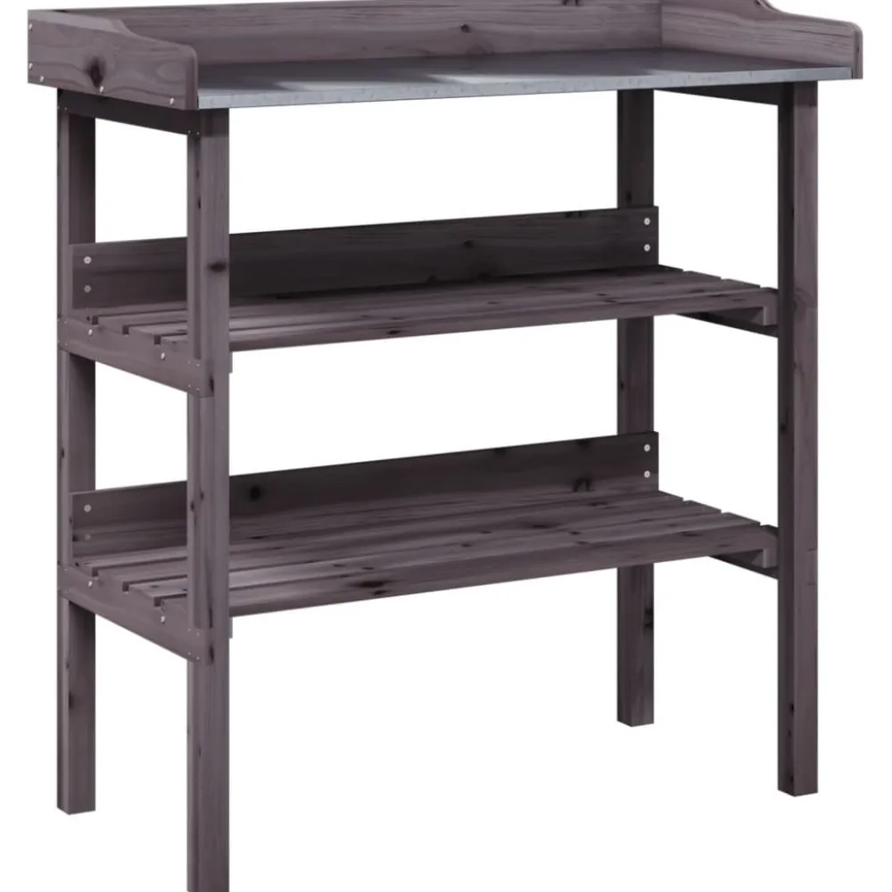 Outlet FinePRICE Kukkapöytä hyllyillä harmaa 78x38x82,5 cm, kuusi