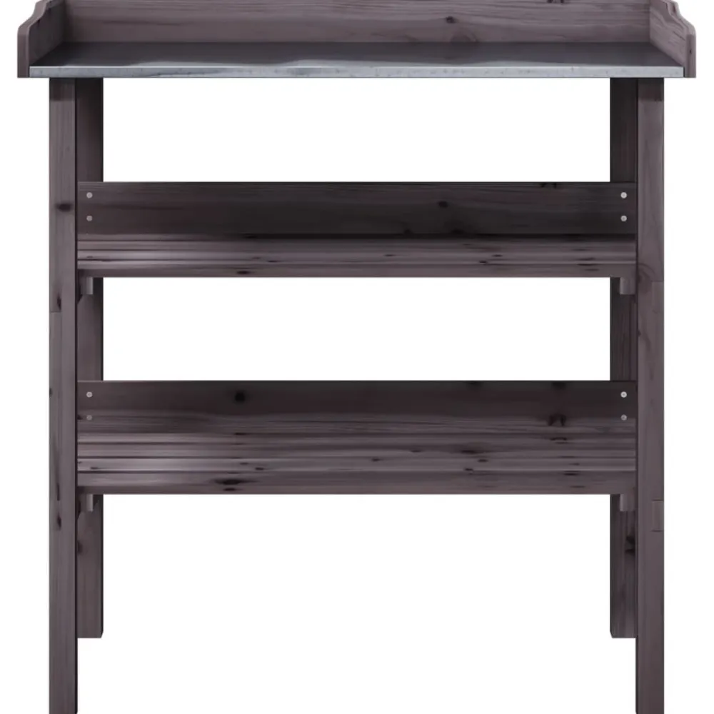 Outlet FinePRICE Kukkapöytä hyllyillä harmaa 78x38x82,5 cm, kuusi