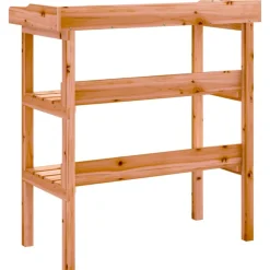 Clearance FinePRICE Kukkapöytä hyllyillä ruskea 78x38x82,5 cm täysi kuusi (56353)