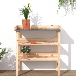 Hot FinePRICE Kukkapöytä hyllyillä 78x38x82,5 cm, kuusi