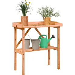 Discount FinePRICE Kukkapöytä hyllyllä ruskea 78x38x82,5 cm täysi kuusi (56350)