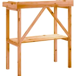 Discount FinePRICE Kukkapöytä hyllyllä ruskea 78x38x82,5 cm täysi kuusi (56350)